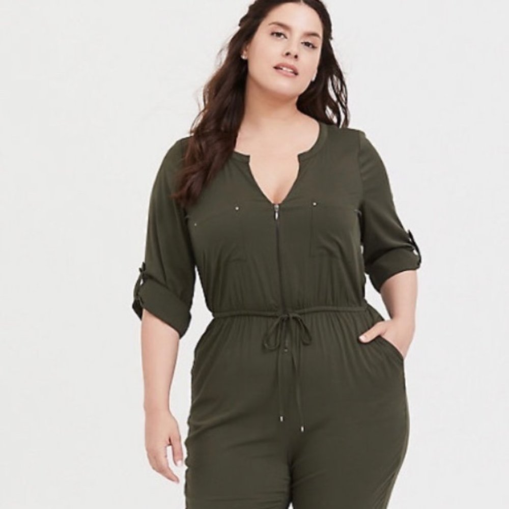 TORRID Plus Olive Zip Front Jumpsuit Size 18